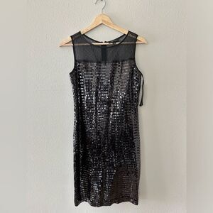 NWT Tahari Black Sequin Embellished Mesh Mini Dress Size 2
